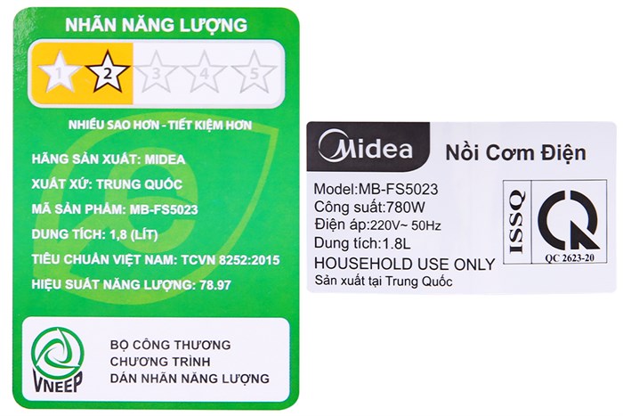 Nồi cơm điện tử Midea 1.8 lít MB-FS5023 Màu Vàng đồng