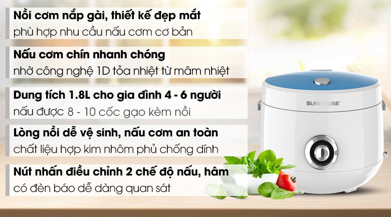 Nồi cơm nắp gài Sunhouse 1.8 lít SHD8606 - 9