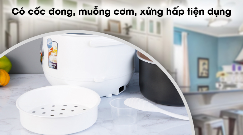 Nồi cơm nắp gài Sunhouse SHD8606 1.8 lít - Muỗng cơm, cốc đong, xửng hấp đi kèm