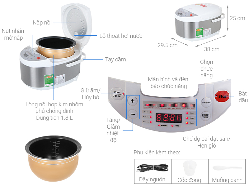 Nồi cơm điện tử Mishio MK-222 1.8 lít