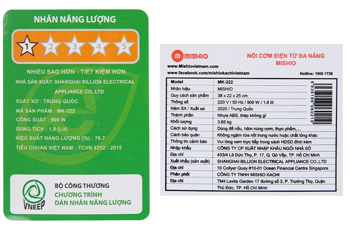 Nồi cơm điện tử Mishio MK-222 1.8 lít Màu Trắng