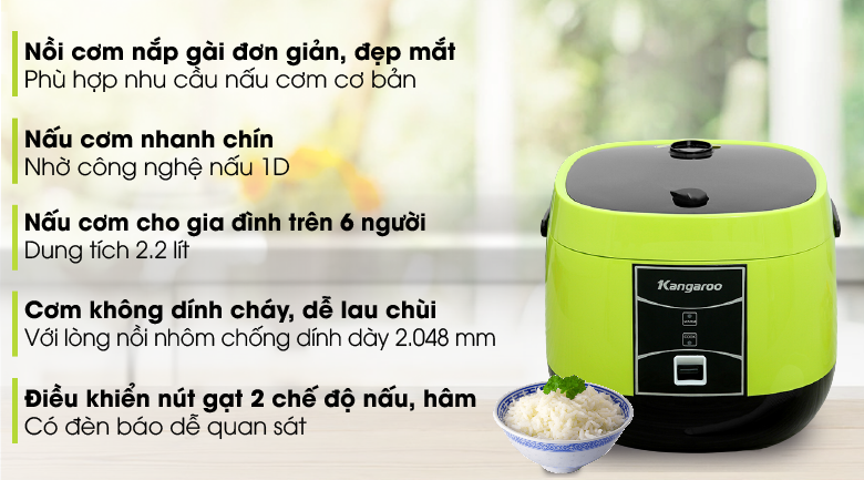 Nồi cơm nắp gài Kangaroo 2.2 lít KG22R1 - 4