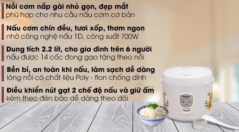 Nồi cơm điện nắp gài Kangaroo KG829 2.2 lít