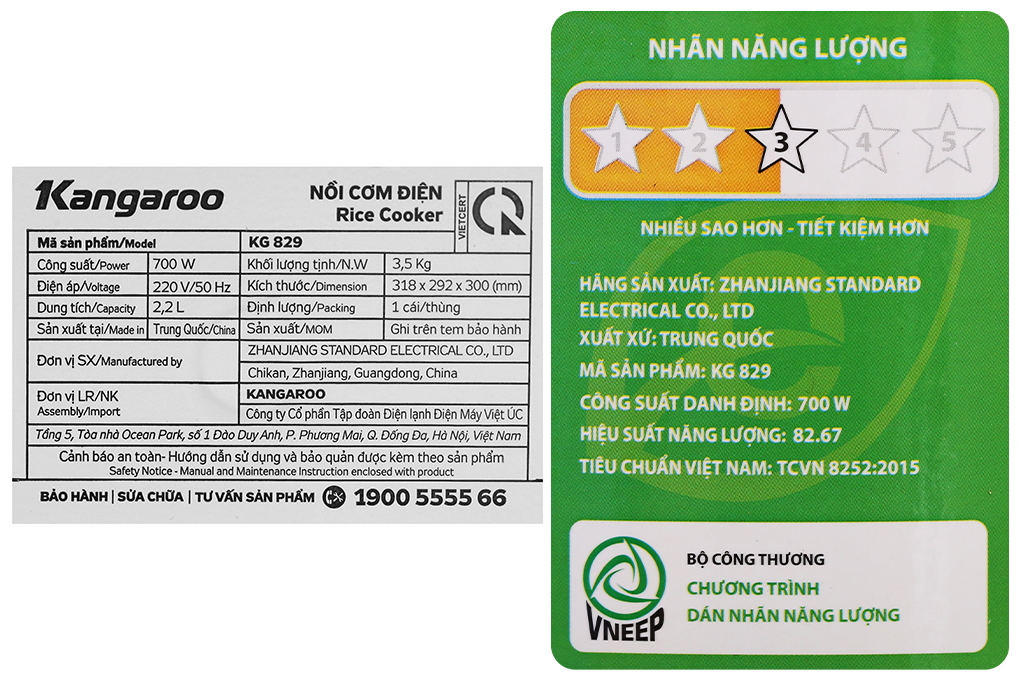Nồi cơm điện nắp gài Kangaroo KG829 2.2 lít Màu Trắng
