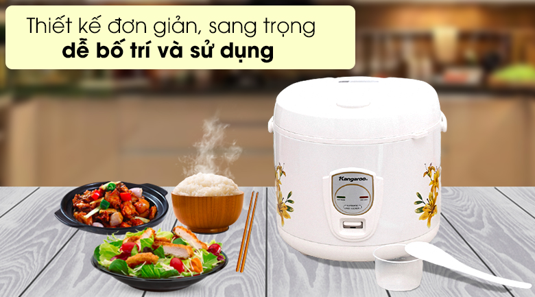 Thiết kế đơn giản - Nồi cơm điện nắp gài Kangaroo KG829 2.2 lít.