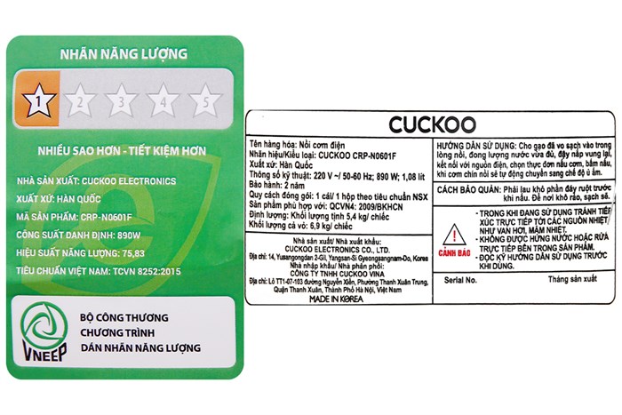 Nồi cơm điện tử áp suất Cuckoo 1.08 lít CRP-N0601F Màu Trắng - Đỏ