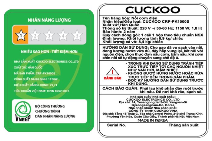 Nồi cơm điện tử áp suất Cuckoo 1.8 lít CRP-PK1000S/P2PIVNCV Màu Trắng