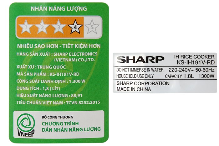 Nồi cơm cao tần Sharp KS-IH191V-RD 1.8 lít Màu Đỏ