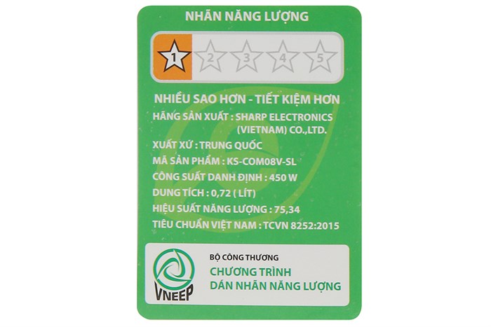 Nồi cơm điện tử Sharp KS-COM08V-SL 0.72 lít Màu Trắng