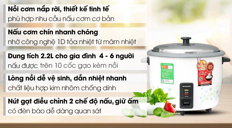 Nồi cơm nắp rời Sharp KSH-228SNV-SF 2.2 lít