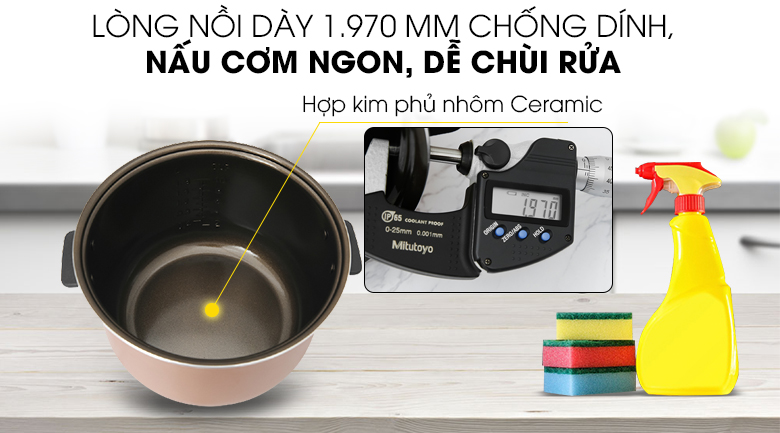 Chất liệu lòng nồi hợp kim nhôm phủ chống dính - Nồi cơm điện tử Kangaroo 1.8 lít KG18DR8