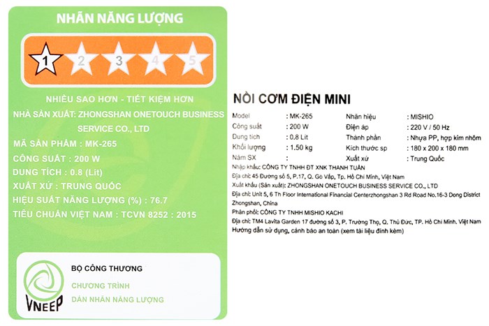 Nồi cơm nắp gài Mishio 0.8 lít MK-265 Màu Xanh rêu
