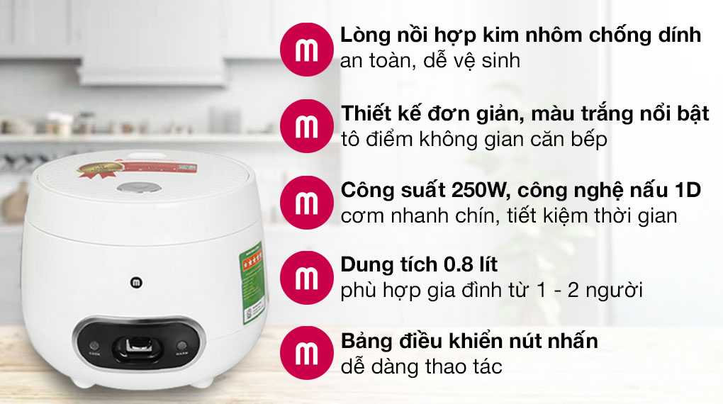 Nồi cơm nắp gài Mishio 0.8 lít MK-233