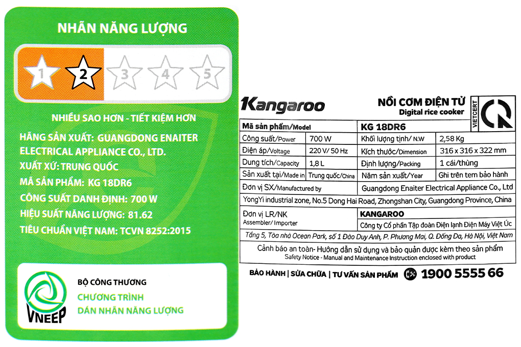Siêu thị nồi cơm điện tử Kangaroo 1.8 lít KG18DR6