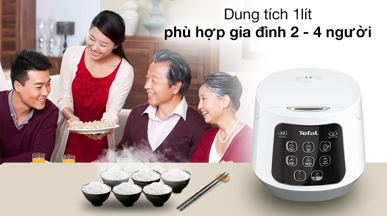 Dung tích 1L - Nồi cơm điện tử Tefal 1 lít Easy Rice Compact RK730168