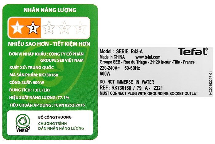 Nồi cơm điện tử Tefal 1 lít Easy Rice Compact RK730168 Màu Trắng