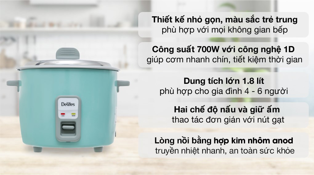 Nồi cơm nắp rời Delites 1.8 lít NCR1802