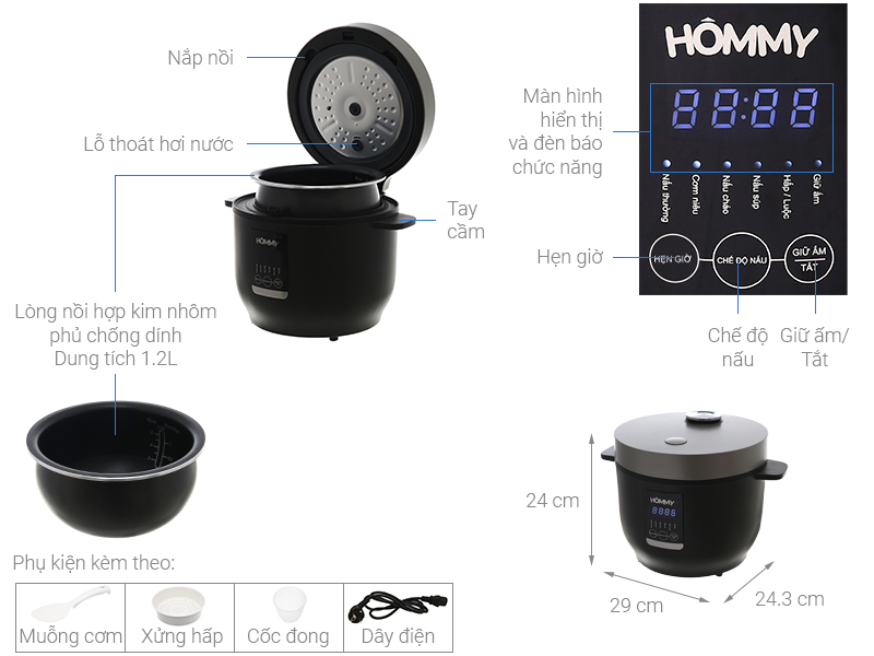 Nồi cơm điện tử Hommy 1.2 lít BMB-30A