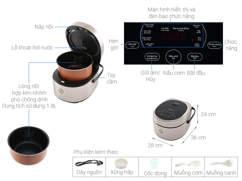 Nồi cơm điện tử Kangaroo 1.8 lít KG18DR12