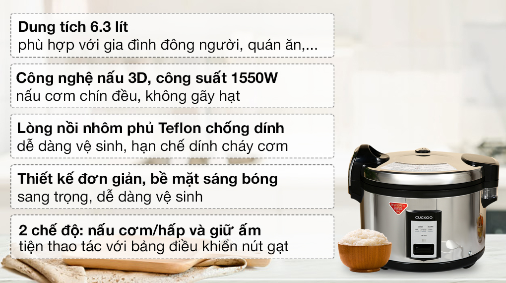 Nồi cơm công nghiệp nắp gài Cuckoo 6.3 lít CR-3521/BKSTVNCV