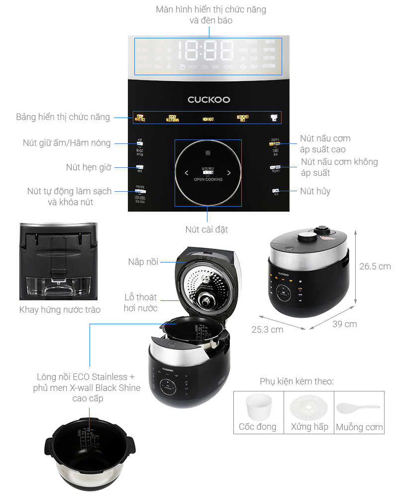 Nồi cơm áp suất cao tần Cuckoo 1.08 lít CRP-LHTR0609F/BKSIVNCV