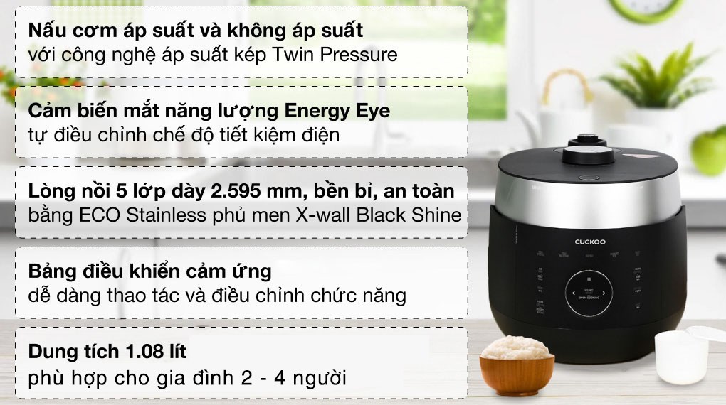 Nồi cơm áp suất cao tần Cuckoo 1.08 lít CRP-LHTR0609F/BKSIVNCV