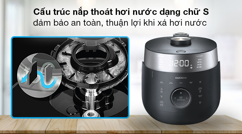 Nồi cơm cao tần Cuckoo 1.08 lít CRP-LHTR0609F/BKSIVNCV - Nắp thoát hơi nước có cấu trúc chữ S