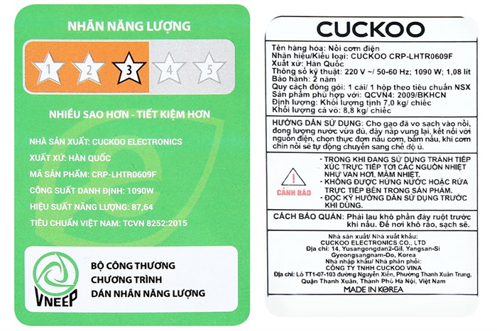 Nồi cơm áp suất cao tần Cuckoo 1.08 lít CRP-LHTR0609F/BKSIVNCV Màu Đen