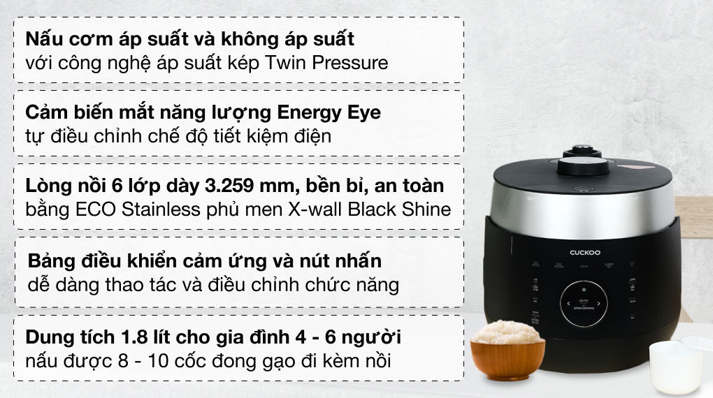 Nồi cơm áp suất cao tần Cuckoo 1.8 lít CRP-LHTR1009F/BKSIVNCV - 9