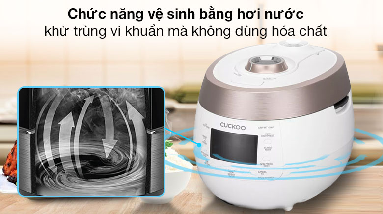 Làm sạch bằng hơi nước - Nồi cơm áp suất điện tử Cuckoo 1.8 lít CRP-RT1008F/WHPGVN