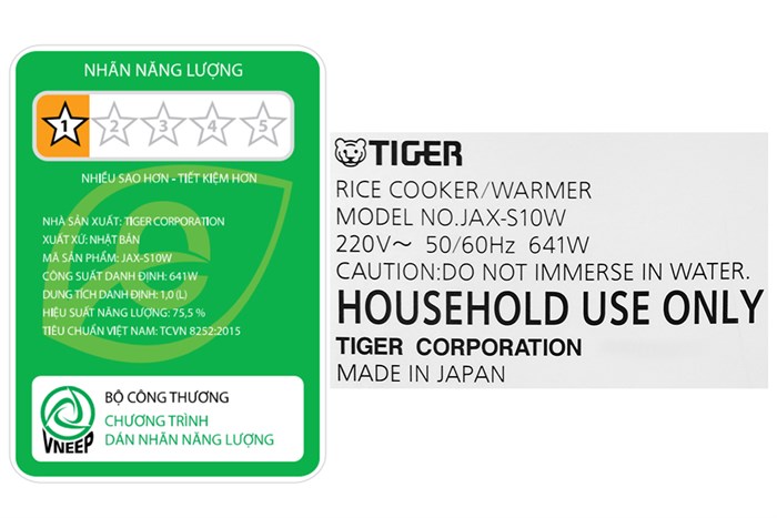 Nồi cơm điện tử Tiger 1 lít JAX-S10W Màu Xám