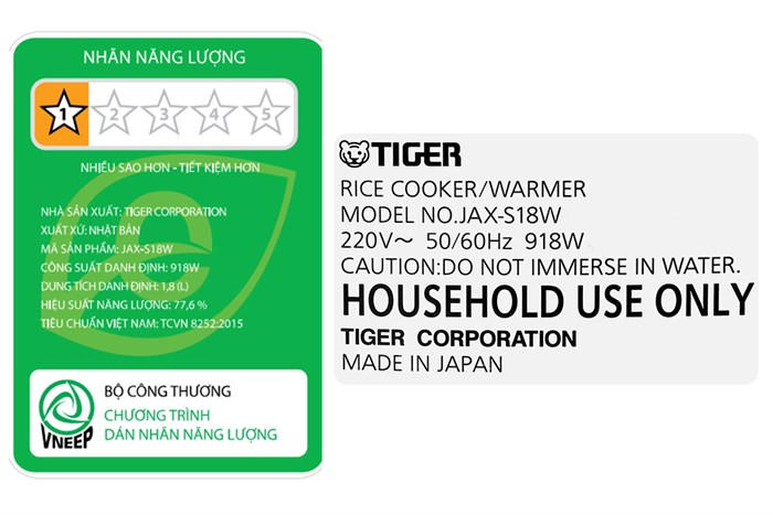 Nồi cơm điện tử Tiger 1.8 lít JAX-S18W Màu Xám