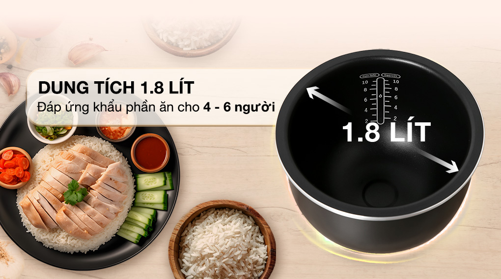 Nồi cơm điện tử Tefal 1.8 lít RK736B68 - Dung tích