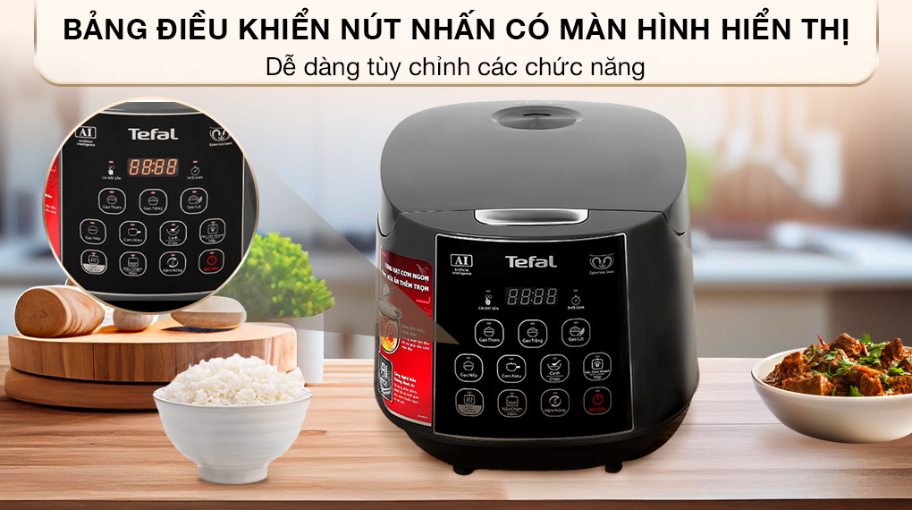 Nồi cơm điện tử Tefal 1.8 lít RK736B68 - Bảng điều khiển