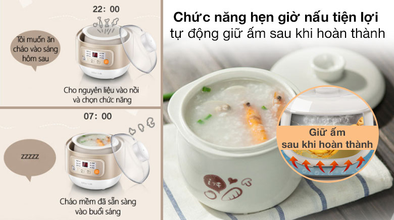 Chức năng hẹn giờ - Nồi nấu chậm Bear 0.8 lít DDZ-A08D1