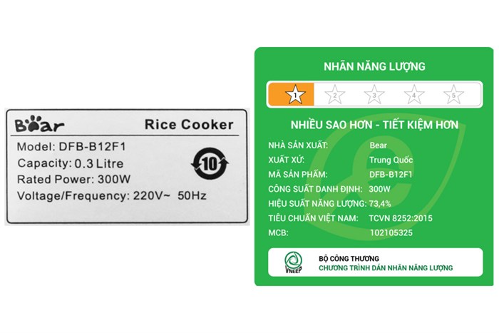 Nồi cơm điện tử Bear 0.3 lít DFB-B12F1 Màu Xanh mint