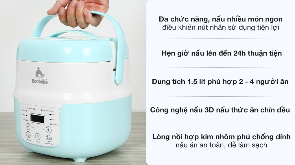 Nồi nấu đa năng Bonbébé 1.5 lít BB-36 Xanh