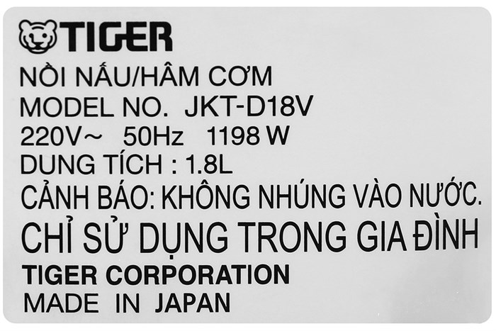 Nồi cơm cao tần Tiger 1.8 lít JKT-D18V Màu Đen - Bạc