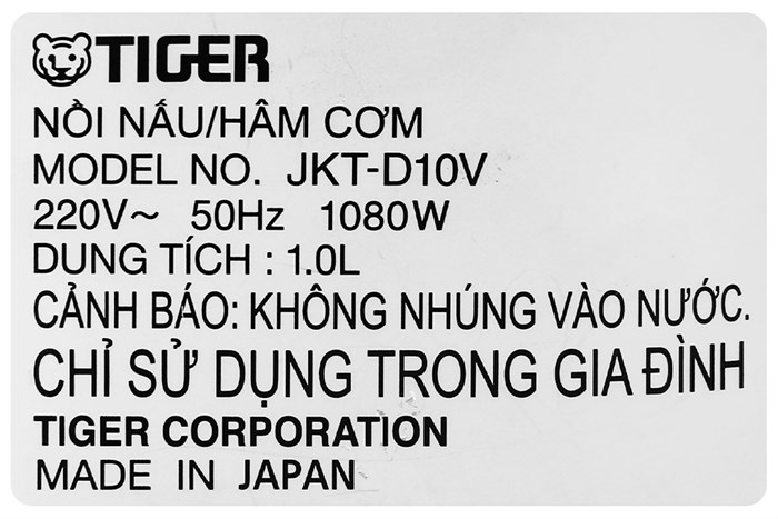 Nồi cơm cao tần Tiger 1 lít JKT-D10V Màu Đen - Bạc