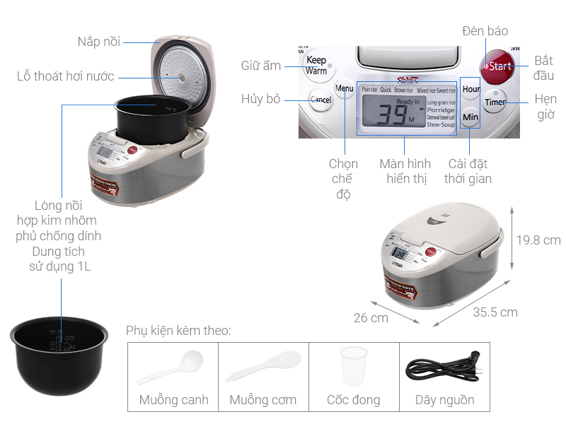 Nồi cơm điện cao tần Tiger 1 lít JKW-A10W