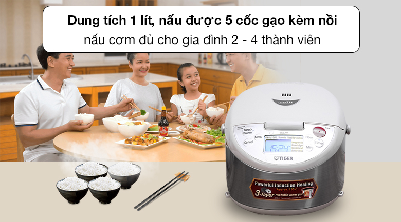 Dung tích - Nồi cơm điện cao tần Tiger 1 lít JKW-A10W