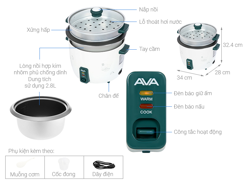 Nồi cơm nắp rời AVA 2.8 lít G2507