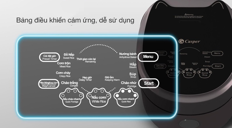 Nồi cơm điện tử 1.8 lít Casper CD-18RC01 - Bảng điều khiển cảm ứng hiện đại