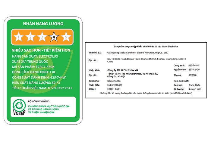 Nồi cơm điện tử Electrolux 1 lít E7RC1-550K Màu Đen