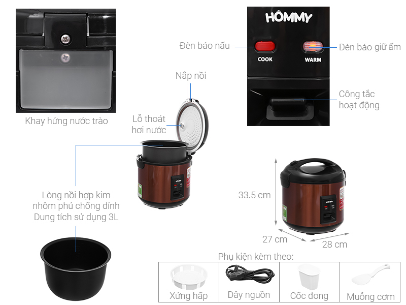 Nồi cơm nắp gài Hommy 3 lít NCG3001