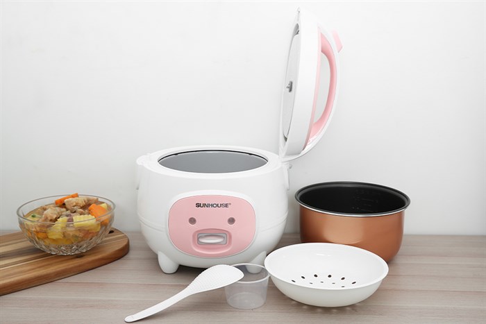 Nồi cơm nắp gài Sunhouse 1.2 lít SHD8217W Màu Trắng - Hồng