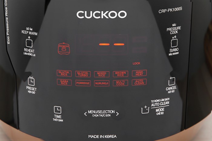 Nồi cơm điện tử áp suất Cuckoo 1.8 lít CRP-PK1000S/BKCGVNCV Màu Đen - Vàng