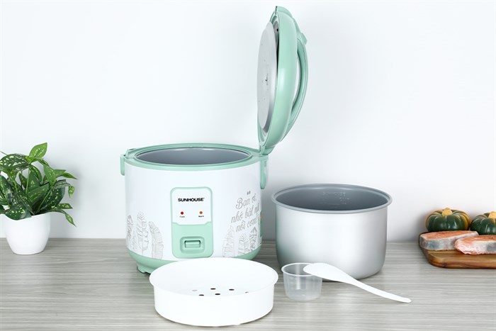 Nồi cơm nắp gài Sunhouse 1.8 lít SHD8621 Màu Trắng - Xanh lá