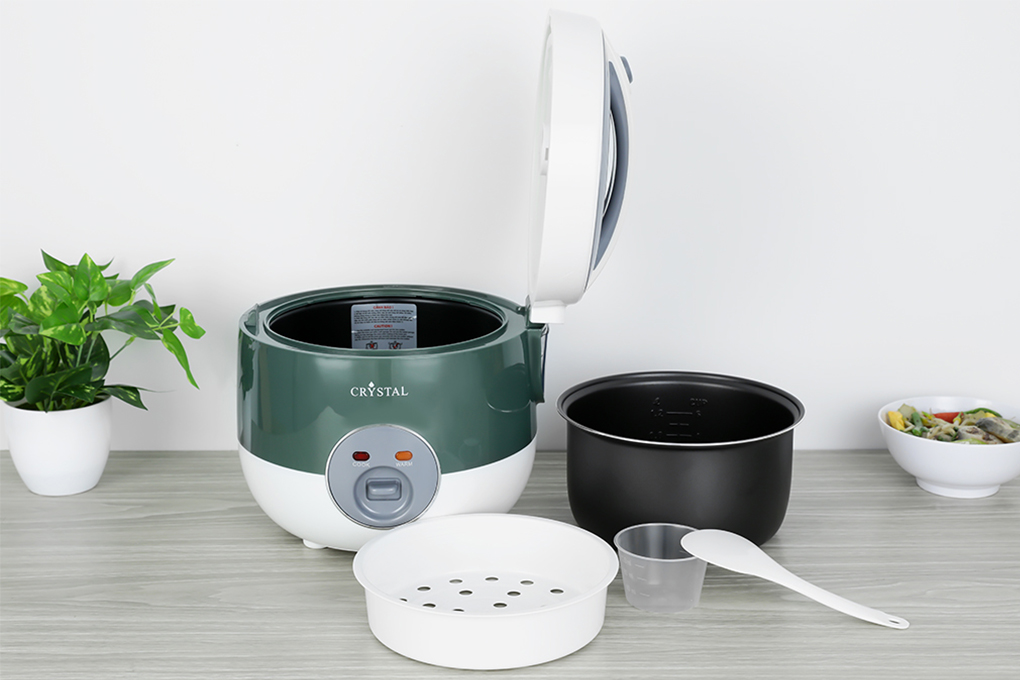 Nồi cơm nắp gài Crystal 1.2 lít JRC-120S Màu Trắng - Xanh lá