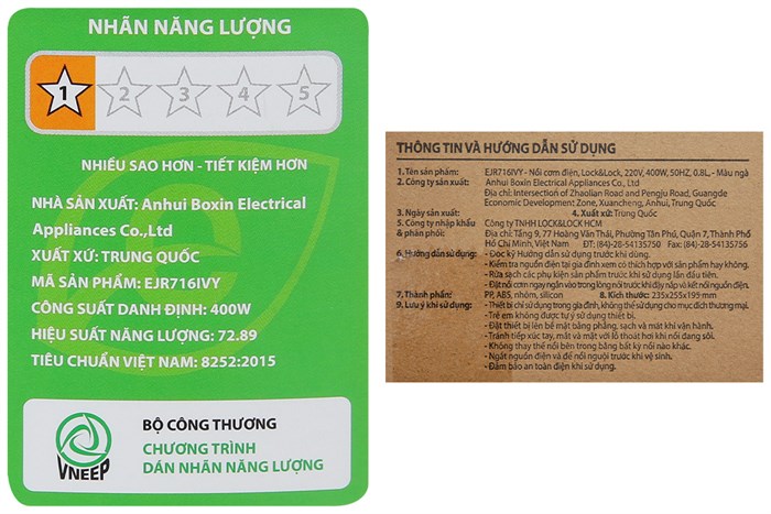 Nồi cơm điện tử Lock&Lock 0.8 lít EJR716IVY Màu Màu be